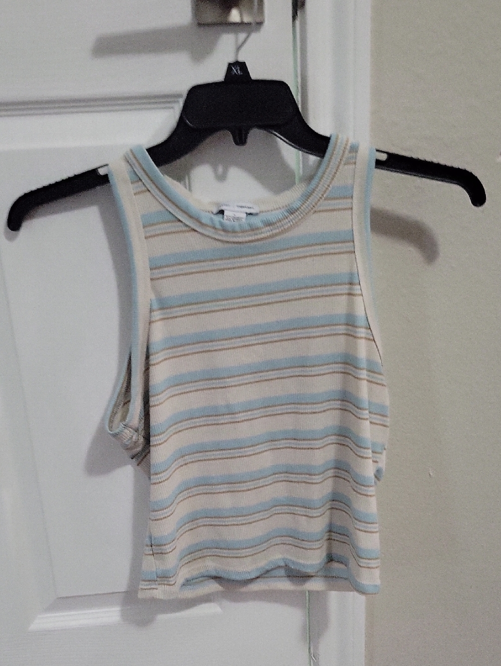 Sleeveless Ribbed Tank Top in Light Blue and Cream
